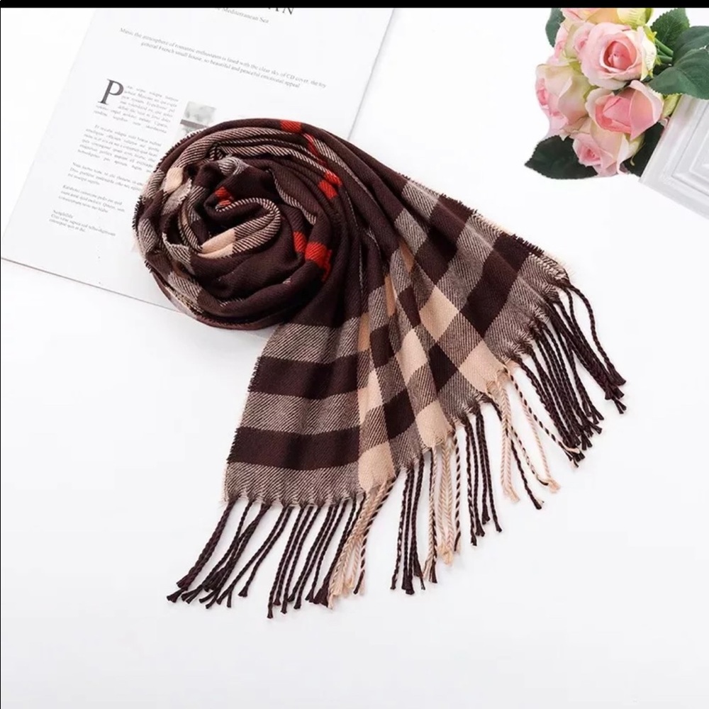 (last 1) 🌴Plaid British style pashmina scarf - BROWN Plaid